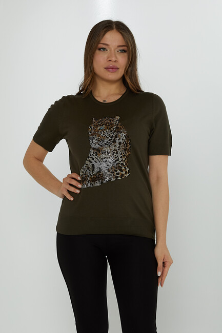 Women's Knitwear Crew Neck Leopard Stone Pattern Vert - 31825 | KAZEE - Thumbnail