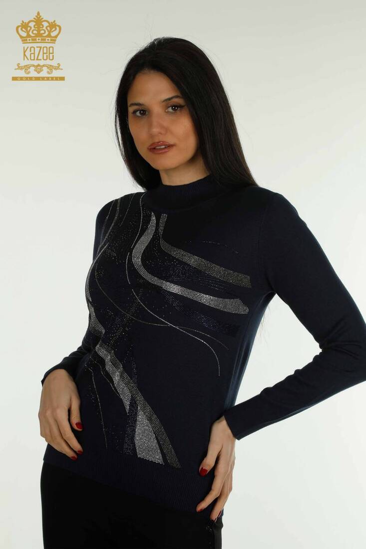 Women's Knitwear Long Sleeve Navy Blue - 30469 | KAZEE