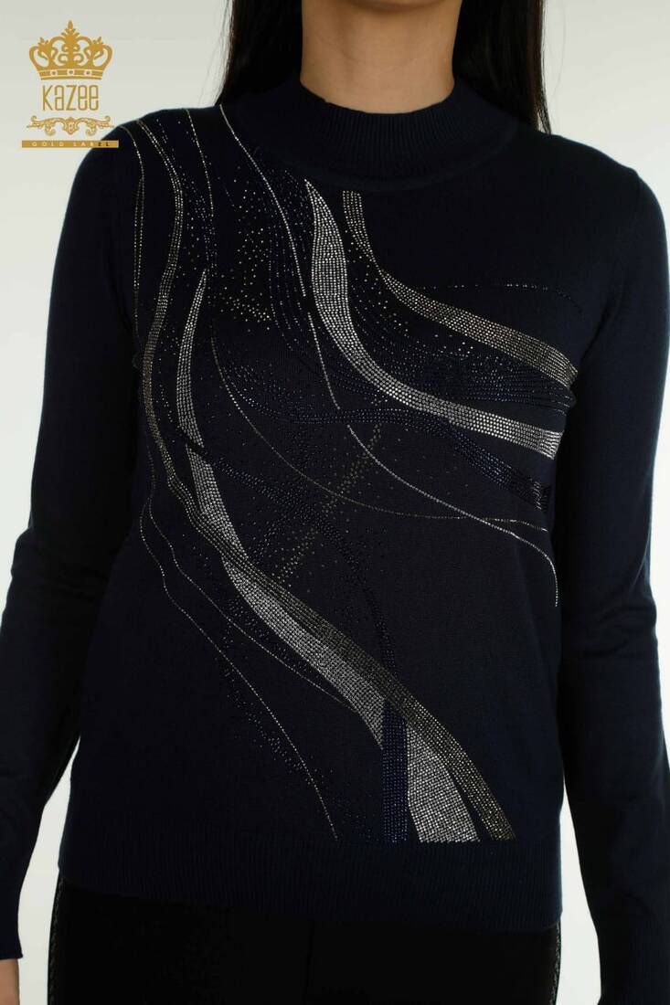 Women's Knitwear Long Sleeve Navy Blue - 30469 | KAZEE