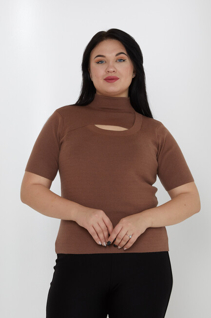 Women's Knitwear Stand Collar Low-Cut Brown - 31369 | KAZEE - Thumbnail