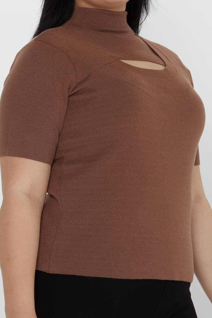 Women's Knitwear Stand Collar Low-Cut Brown - 31369 | KAZEE