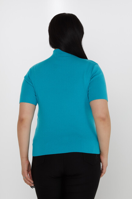 Women's Knitwear Turquoise Stand Collar Low-Cut - 31369 | KAZEE - Thumbnail