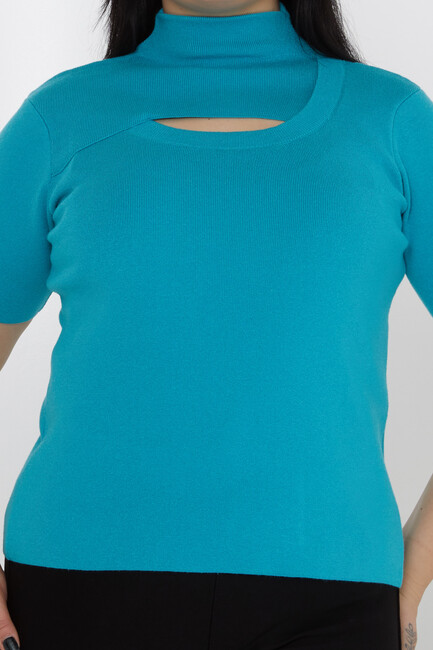 Women's Knitwear Turquoise Stand Collar Low-Cut - 31369 | KAZEE - Thumbnail