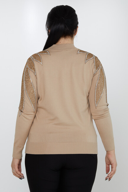 Women's Knitwear Mink with Stone Detailed Sleeves - 31601 | KAZEE - Thumbnail