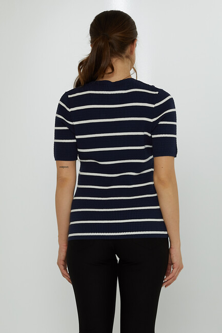 Women's Knitwear Crew Neck Ribbon Detail Navy Blue - 31776 | KAZEE - Thumbnail