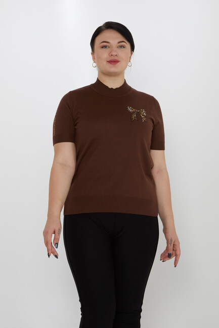 Women's Knitwear Ribbon Detail Stoned Brown - 31549 | KAZEE - Thumbnail