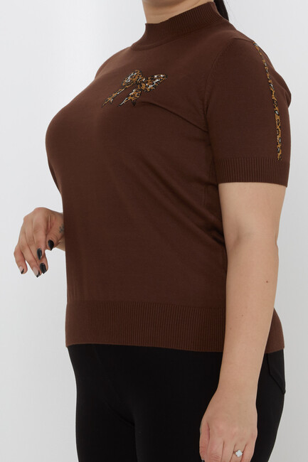 Women's Knitwear Ribbon Detail Stoned Brown - 31549 | KAZEE - Thumbnail