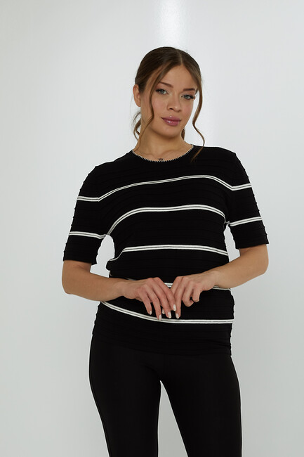 Women's Knitwear Crew Neck Self-Woven Black - 31760 | KAZEE - Thumbnail