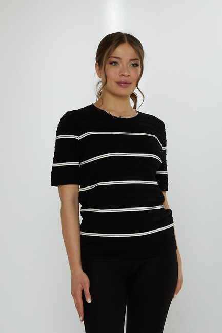 Women's Knitwear Crew Neck Self-Woven Black - 31760 | KAZEE - Thumbnail