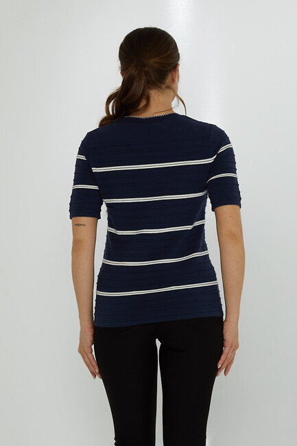 Women's Knitwear Crew Neck Self-Woven Navy Blue - 31760 | KAZEE - Thumbnail