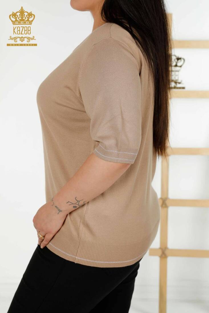 Women's Knitwear Short Sleeve Beige - 30407 | KAZEE