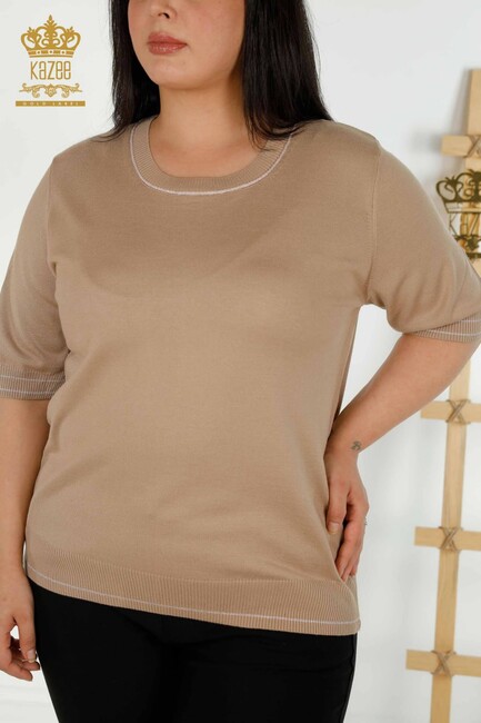 Women's Knitwear Short Sleeve Beige - 30407 | KAZEE - Thumbnail