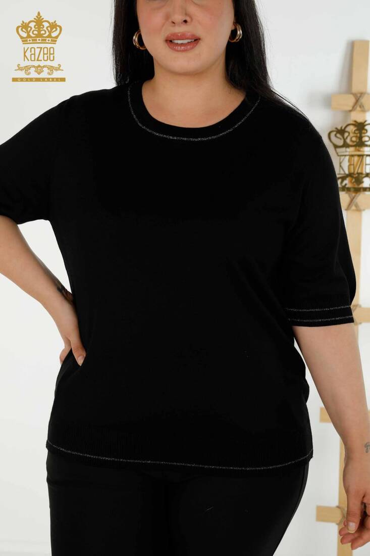 Women's Knitwear Short Sleeve Black - 30407 | KAZEE