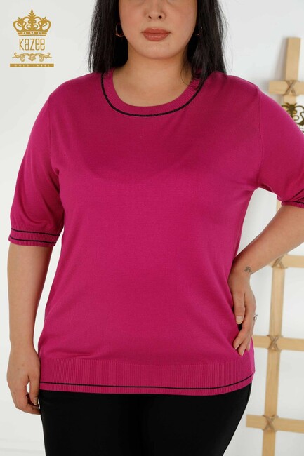 Women's Knitwear Short Sleeve Fuchsia - 30407 | KAZEE - Thumbnail