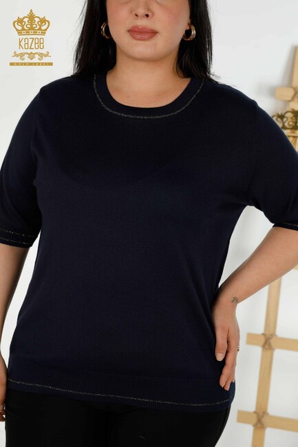 Women's Knitwear Short Sleeve Navy Blue - 30407 | KAZEE - Thumbnail