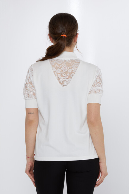 Women's Knitwear Sleeves Lace Detail Ecru - 30959 | KAZEE - Thumbnail