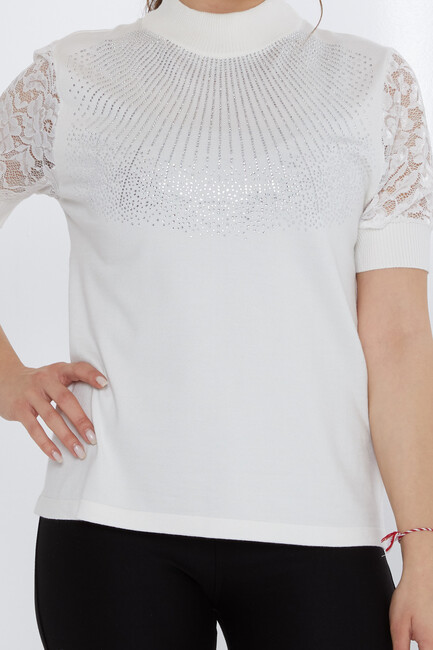 Women's Knitwear Sleeves Lace Detail Ecru - 30959 | KAZEE - Thumbnail