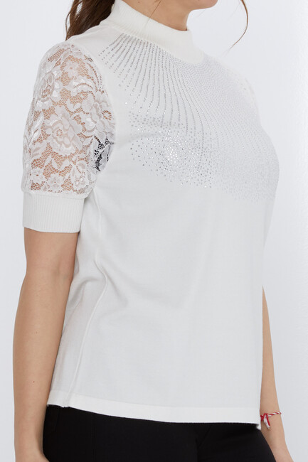 Women's Knitwear Sleeves Lace Detail Ecru - 30959 | KAZEE - Thumbnail