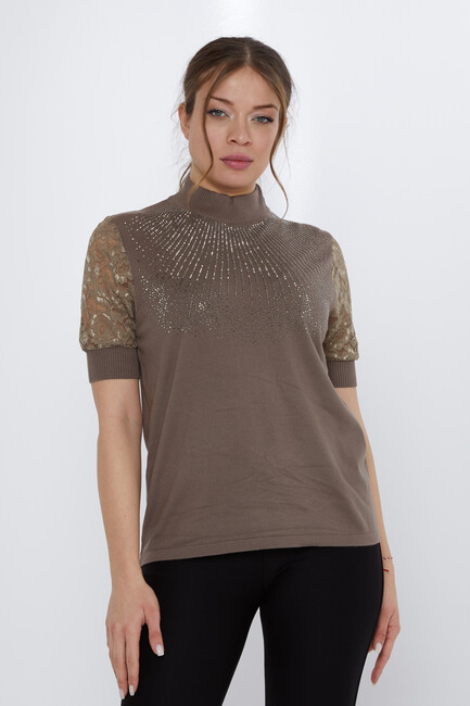 Women's Knitwear Sleeves Lace Detail Mink - 30959 | KAZEE - Thumbnail