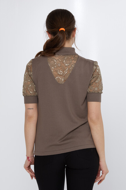 Women's Knitwear Sleeves Lace Detail Mink - 30959 | KAZEE - Thumbnail