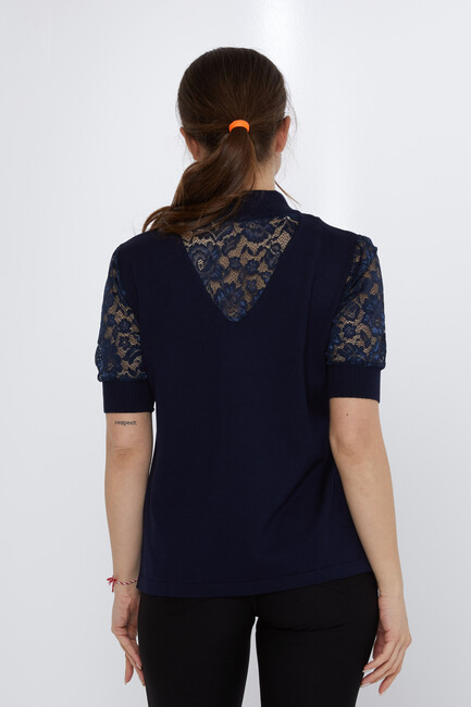 Women's Knitwear Sleeves Lace Detail Navy Blue - 30959 | KAZEE - Thumbnail