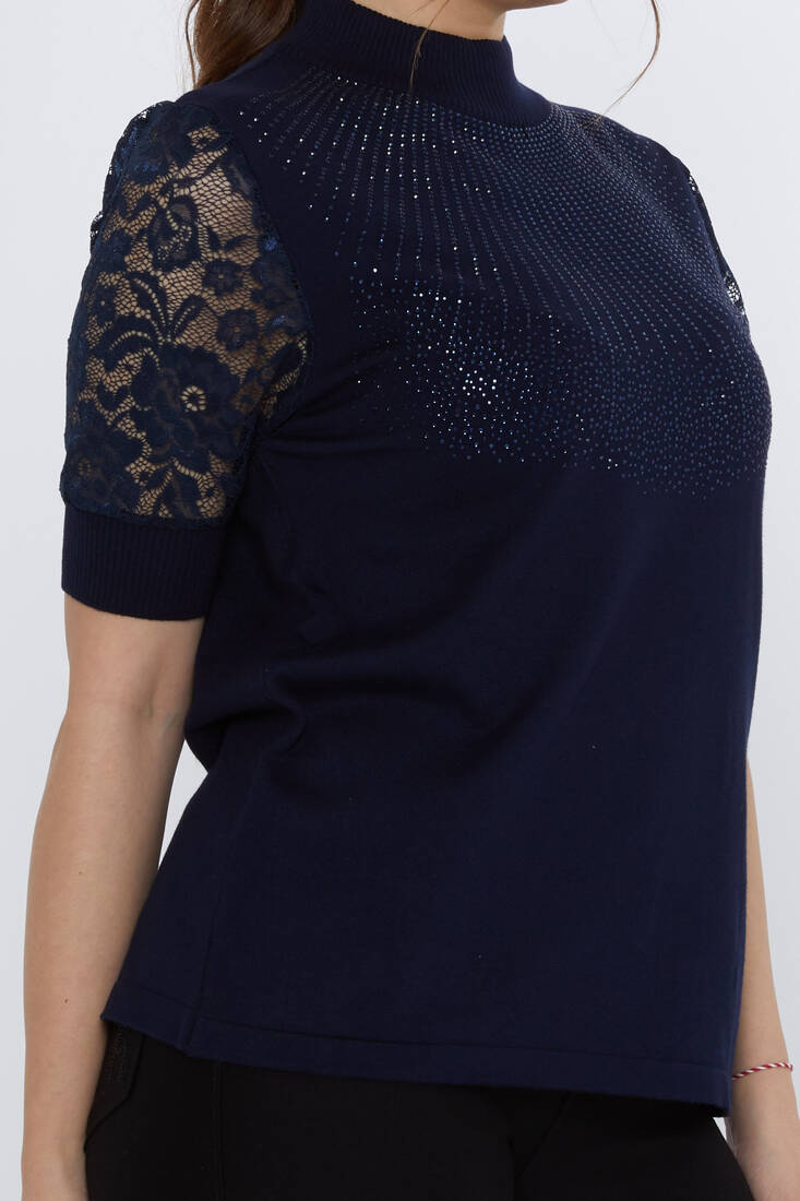 Women's Knitwear Sleeves Lace Detail Navy Blue - 30959 | KAZEE