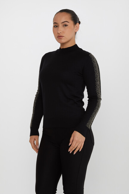 Women's Knitwear Sleeves Stone Detailed Black - 30564 | KAZEE - Thumbnail