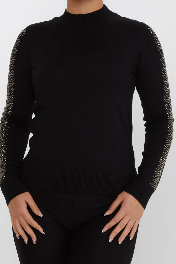 Women's Knitwear Sleeves Stone Detailed Black - 30564 | KAZEE