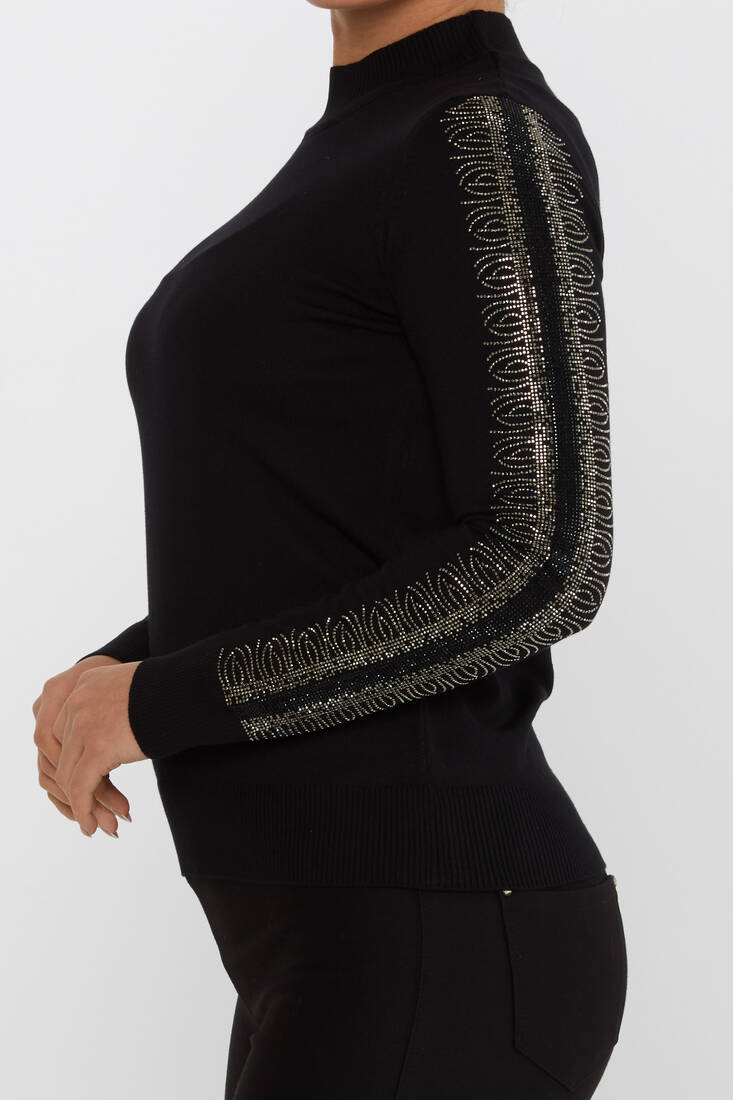 Women's Knitwear Sleeves Stone Detailed Black - 30564 | KAZEE