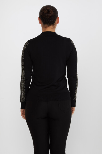 Women's Knitwear Sleeves Stone Detailed Black - 30564 | KAZEE - Thumbnail