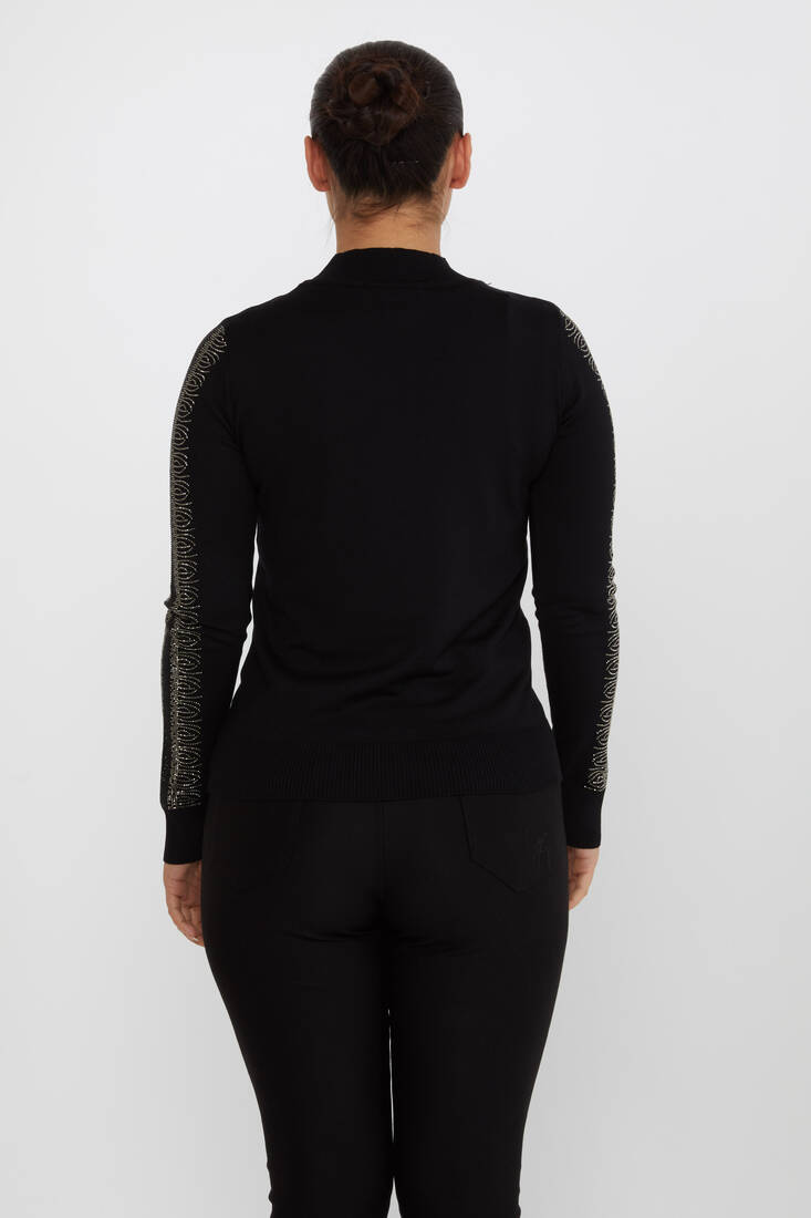 Women's Knitwear Sleeves Stone Detailed Black - 30564 | KAZEE