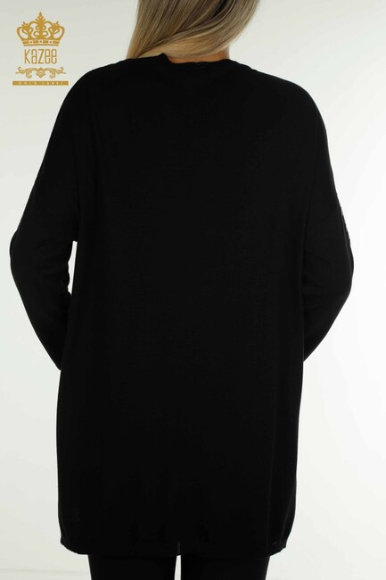 Women's Knitwear Sleeves Stone Detailed Black - 30591 | KAZEE - Thumbnail