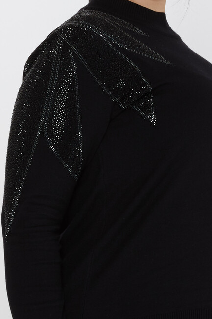 Women's Knitwear Sleeves Stone Detailed Black - 31601 | KAZEE - Thumbnail