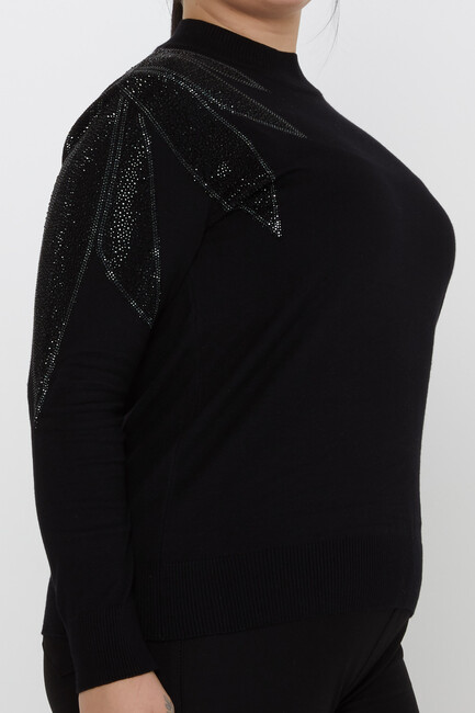 Women's Knitwear Sleeves Stone Detailed Black - 31601 | KAZEE - Thumbnail