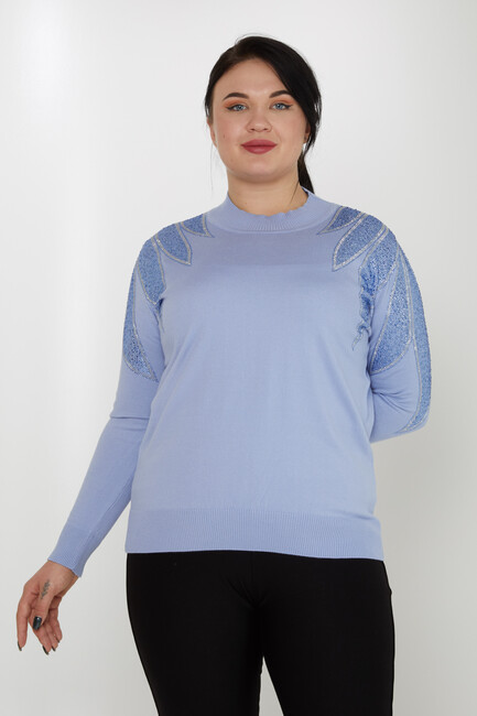 Women's Knitwear Sleeves Stone Detailed Blue - 31601 | KAZEE - Thumbnail