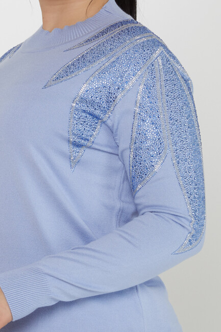 Women's Knitwear Sleeves Stone Detailed Blue - 31601 | KAZEE - Thumbnail