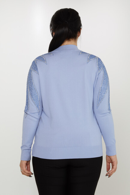 Women's Knitwear Sleeves Stone Detailed Blue - 31601 | KAZEE - Thumbnail