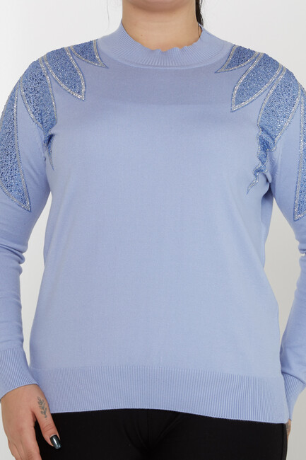 Women's Knitwear Sleeves Stone Detailed Blue - 31601 | KAZEE - Thumbnail