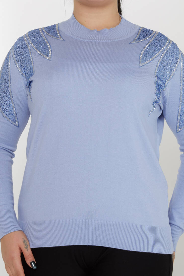 Women's Knitwear Sleeves Stone Detailed Blue - 31601 | KAZEE