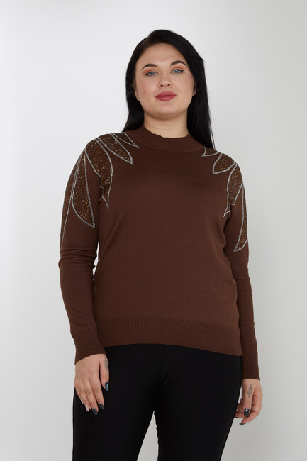 Women's Knitwear Arms Stone Detailed Brown - 31601 | KAZEE - Thumbnail