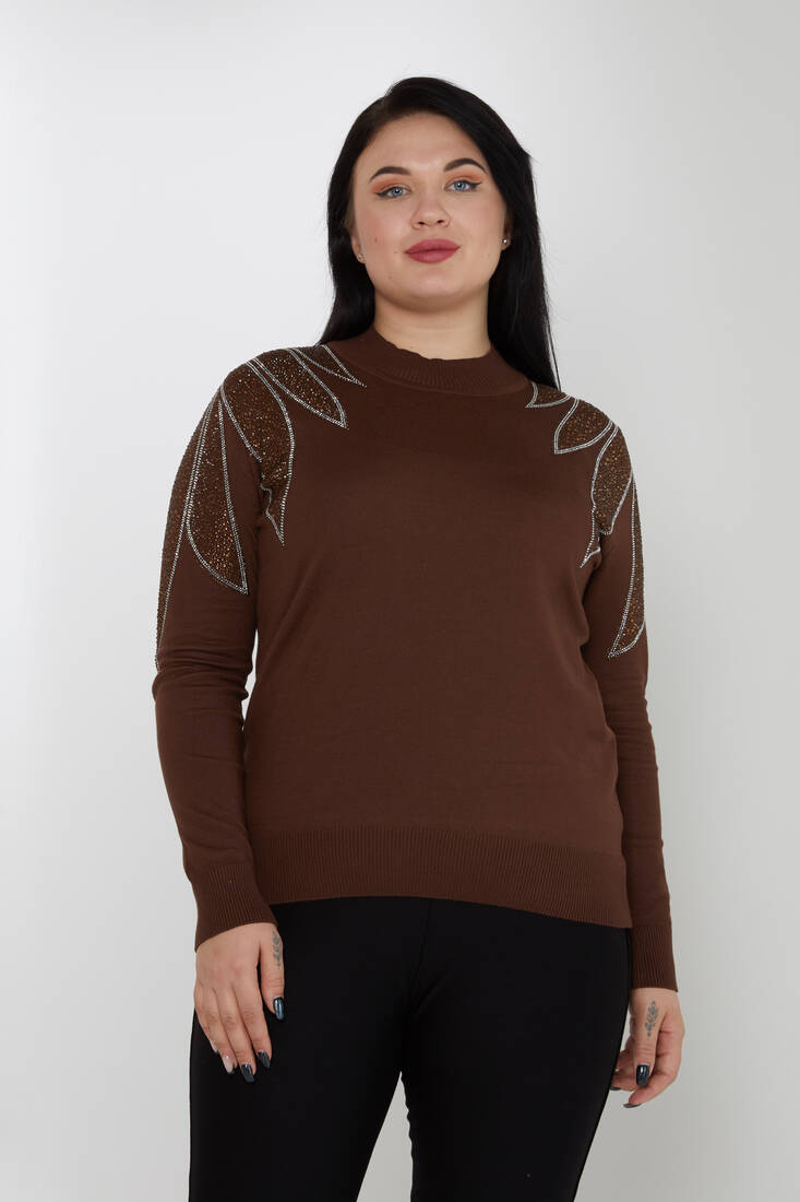 Women's Knitwear Arms Stone Detailed Brown - 31601 | KAZEE