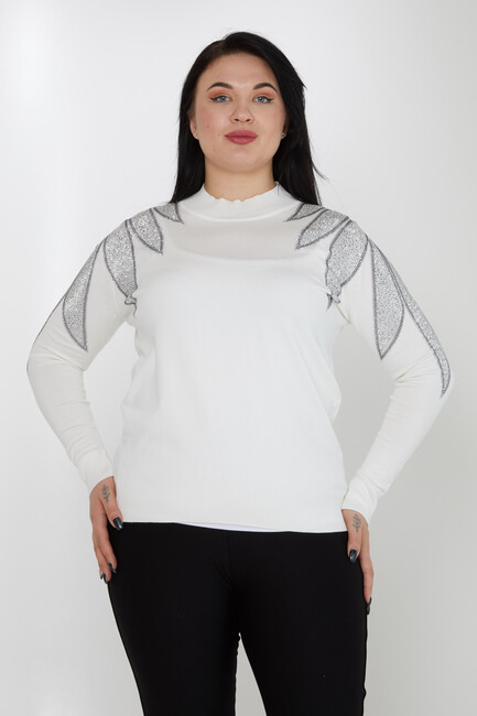 Women's Knitwear Sleeves Stone Detailed Ecru - 31601 | KAZEE - Thumbnail