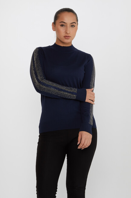 Women's Knitwear Sleeves Stone Detailed Navy Blue - 30564 | KAZEE - Thumbnail