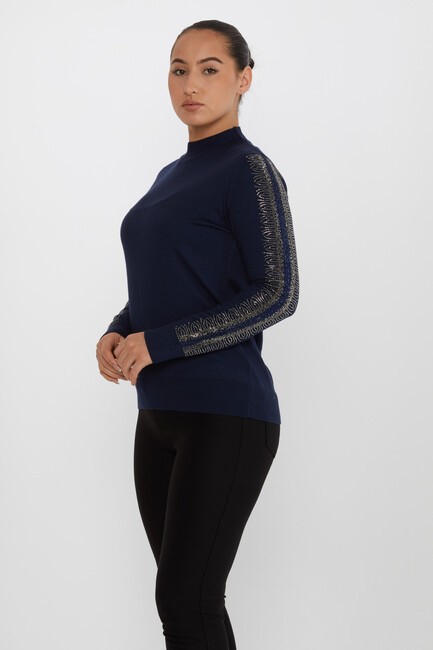 Women's Knitwear Sleeves Stone Detailed Navy Blue - 30564 | KAZEE - Thumbnail