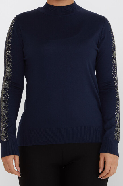 Women's Knitwear Sleeves Stone Detailed Navy Blue - 30564 | KAZEE - Thumbnail