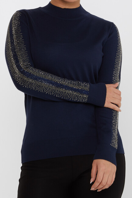 Women's Knitwear Sleeves Stone Detailed Navy Blue - 30564 | KAZEE - Thumbnail