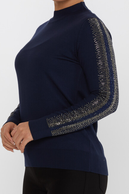 Women's Knitwear Sleeves Stone Detailed Navy Blue - 30564 | KAZEE - Thumbnail