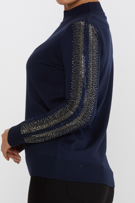 Women's Knitwear Sleeves Stone Detailed Navy Blue - 30564 | KAZEE - Thumbnail