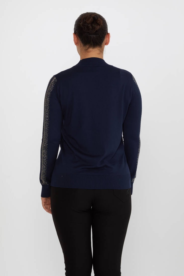 Women's Knitwear Sleeves Stone Detailed Navy Blue - 30564 | KAZEE