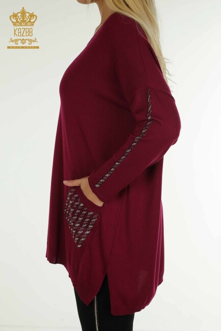 Women's Knitwear Sleeves Stone Detailed Purple - 30591 | KAZEE - Thumbnail